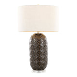 Onyx - 30" Table Lamp - Dark Gray Crackle Ceramic, Brushed Nickel And Clear Crystal With Gray Linen Shade