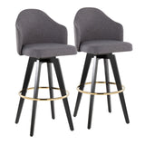Ahoy - Upholstered Fixed-Height Barstool (Set of 2) - Black Base, Gold Footrest