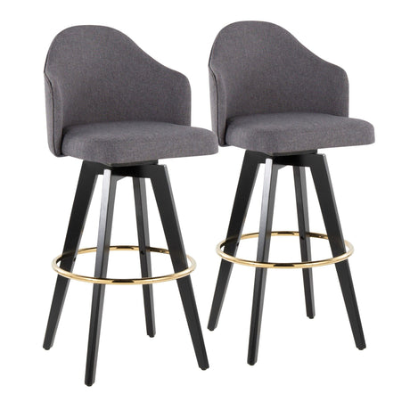 Ahoy - Upholstered Fixed-Height Barstool (Set of 2) - Black Base, Gold Footrest