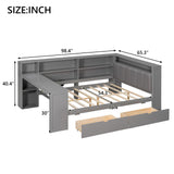 Platform Bed With Storage Shelves, Drawers, Charging Station, LED, Desk