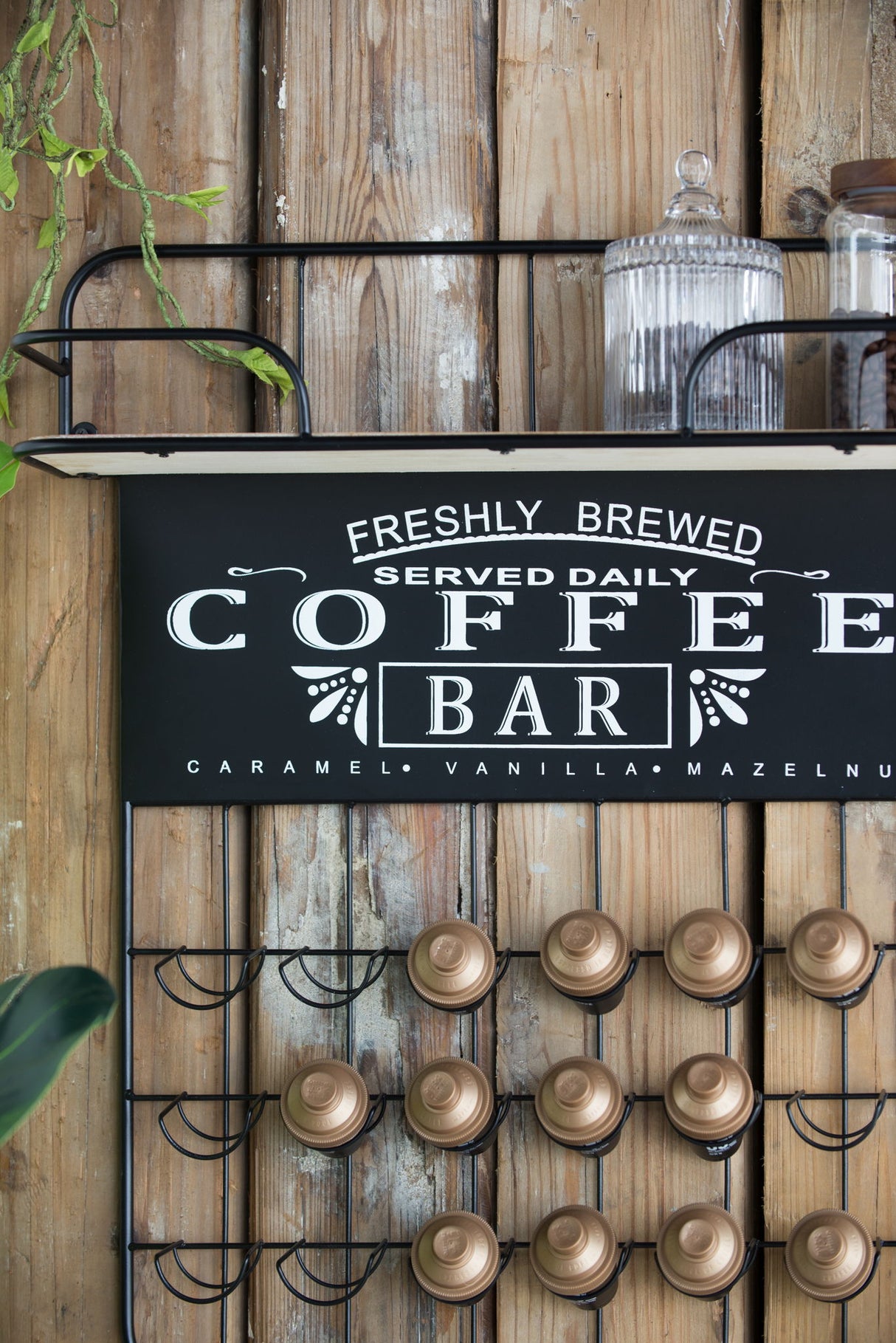 Floating Coffee Bar Shelf With Coffee Pod Holder, Hooks And Storage Shelf - Black