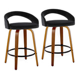 Grotto - 32.5" Upholstered Fixed-Height Counter Stool (Set of 2) - Walnut Wood Base