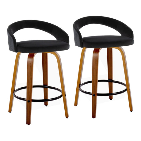 Grotto - 32.5" Upholstered Fixed-Height Counter Stool (Set of 2) - Walnut Wood Base