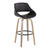 Fabrizzi - 30" Fixed-Height Barstool With Swivel And Round Black Metal Footrest (Set of 2) - Light Gray Wood