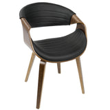 Folia - Symphony 5 Piece Square Dining Set - Clear Glass, Walnut Wood, Black Faux Leather