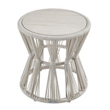 Breeze - Powder Coated Metal Round Outdoor Side Table With Sintered Stone Table Top - Cream