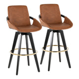 Cosmo - Fixed-Height Barstool (Set of 2) - Black Wood Base, Gold Footrest
