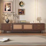 TV Stand For 80" TVs With Sliding Doors And Drawers, Accent Storage Unit - Dark Brown