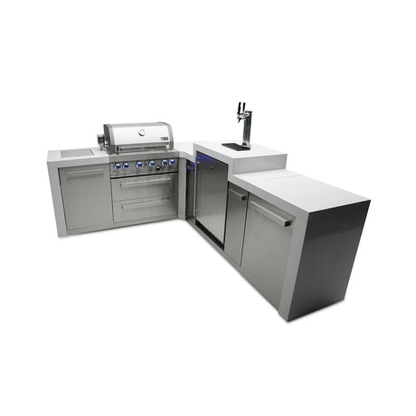 Mont Alpi Deluxe Series 7 Ft L-Shaped Propane Outdoor Kitchen Island w/ Side Burner & Kegerator - MAi400-D90KEG