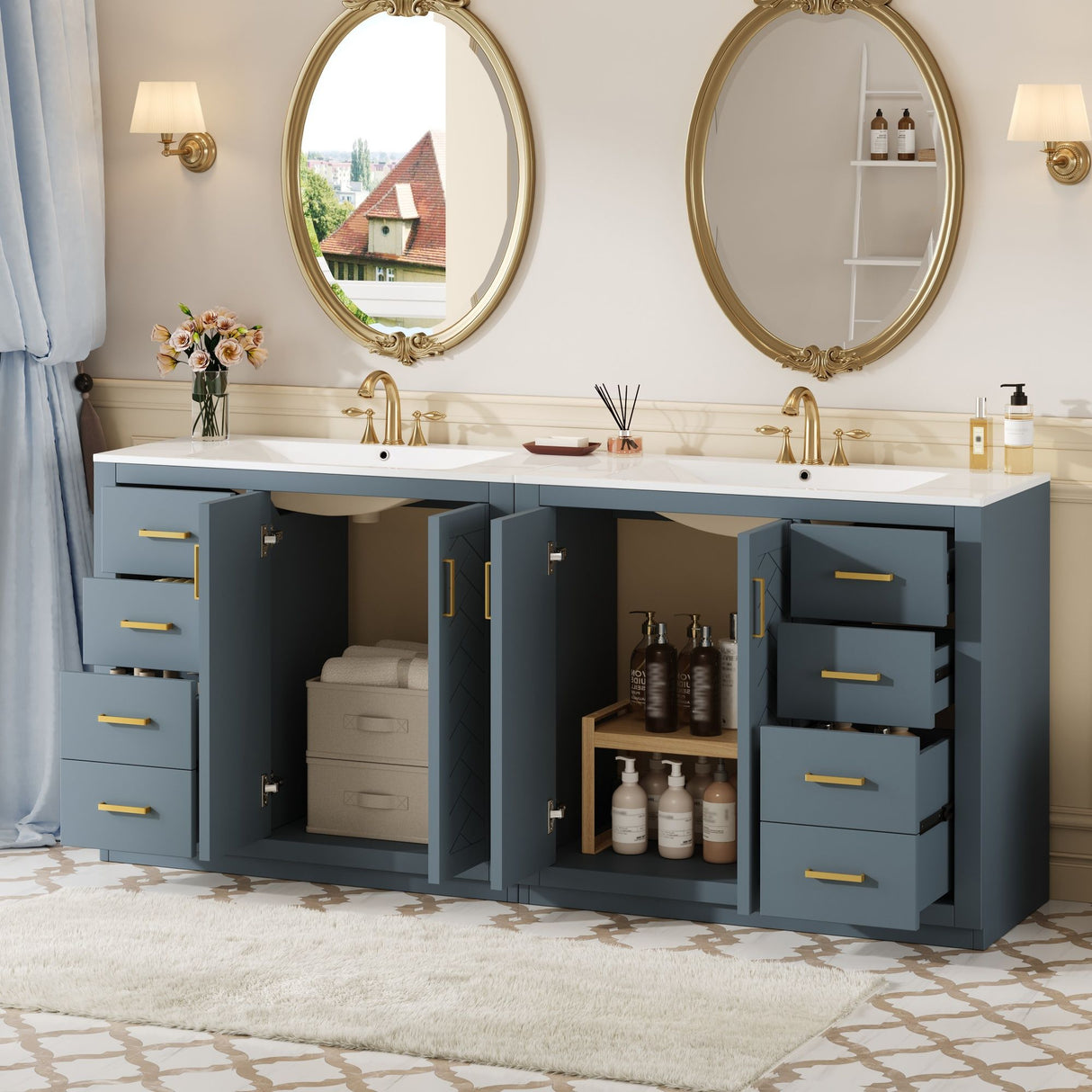 Modern Bathroom Vanity With Ceramic Sink, Freestanding Set With Drawers And Soft-Closing Doors