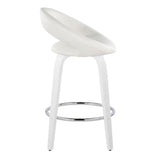 Cinch - Contemporary Fixed-Height Swivel Counter Stool (Set of 2) - White Wood & White Faux Leather With Round Chrome Footrest