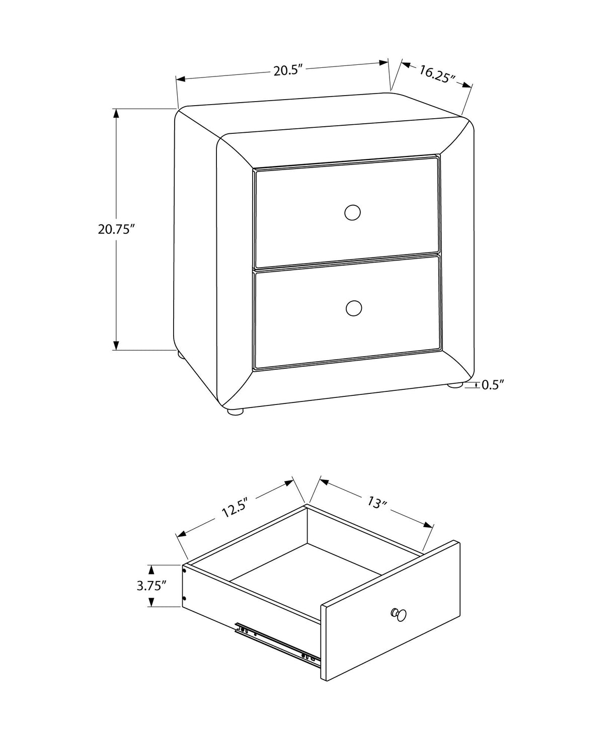 Nightstand, Storage Drawer Versatile Use, Upholstered, Transitional
