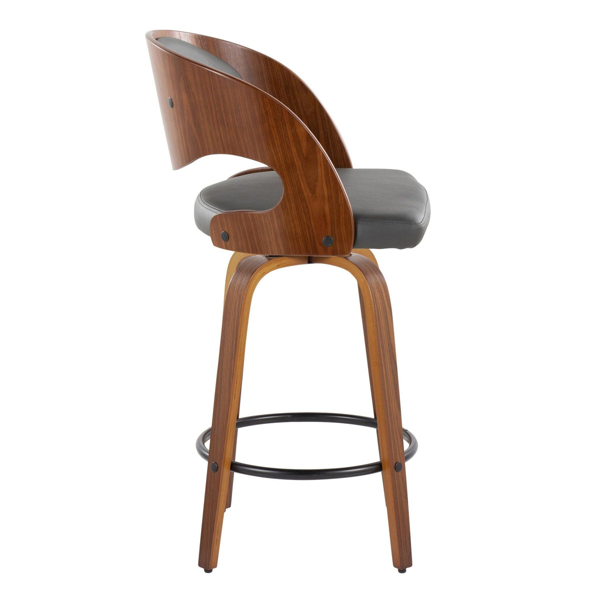 Pino - Mid-Century Modern Fixed-Height Swivel Barstool (Set of 2) - Walnut Wood