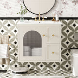 Wall-Mounted Bathroom Vanity Set With Sink, 2 Drawers And Soft-Close Door