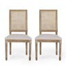 French Country Dining Chair With Rectangular Cane Backrest And Smooth Upholstered Seating