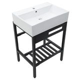 Console Sink With 304 Legs, 24" X 16.75", Wall Mounted Design - White / Black