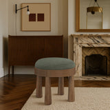 Larea - Linen Textured Fabric Upholstered Ottoman - Walnut Base