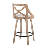 Charlotte - Farmhouse Fixed-Height Swivel Counter Stool (Set of 2) - Whitewashed Wood And White Faux Leather With Round Black Metal Footrest