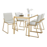 Fuji - Dutchess Contemporary 5 Piece Dining Room Set - Gold Metal, White Marble Tabletop And Cream Velvet