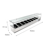71 in. Eight Pan Refrigerated Countertop Condiment Prep Station - SCDC-8P-SG
