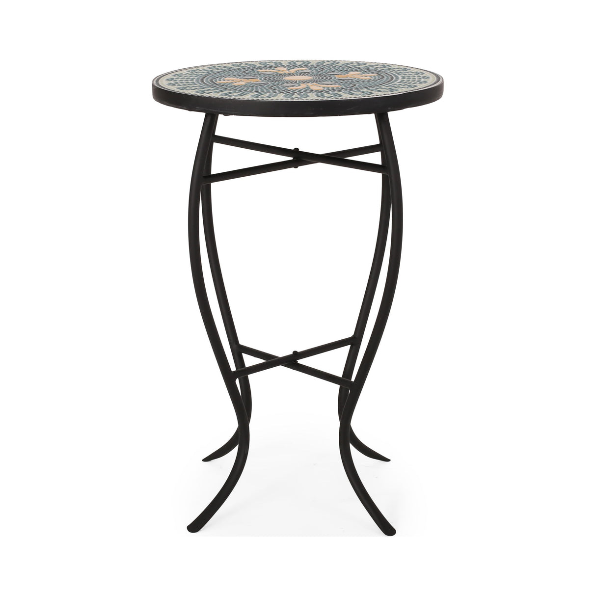 Outdoor Side Table With Tile Mosaic Table Top - Black
