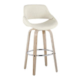 Fabrizzi - 30" Fixed-Height Barstool With Swivel And Round Chrome Metal Footrest (Set of 2) - White Washed Wood And Cream Noise Fabric