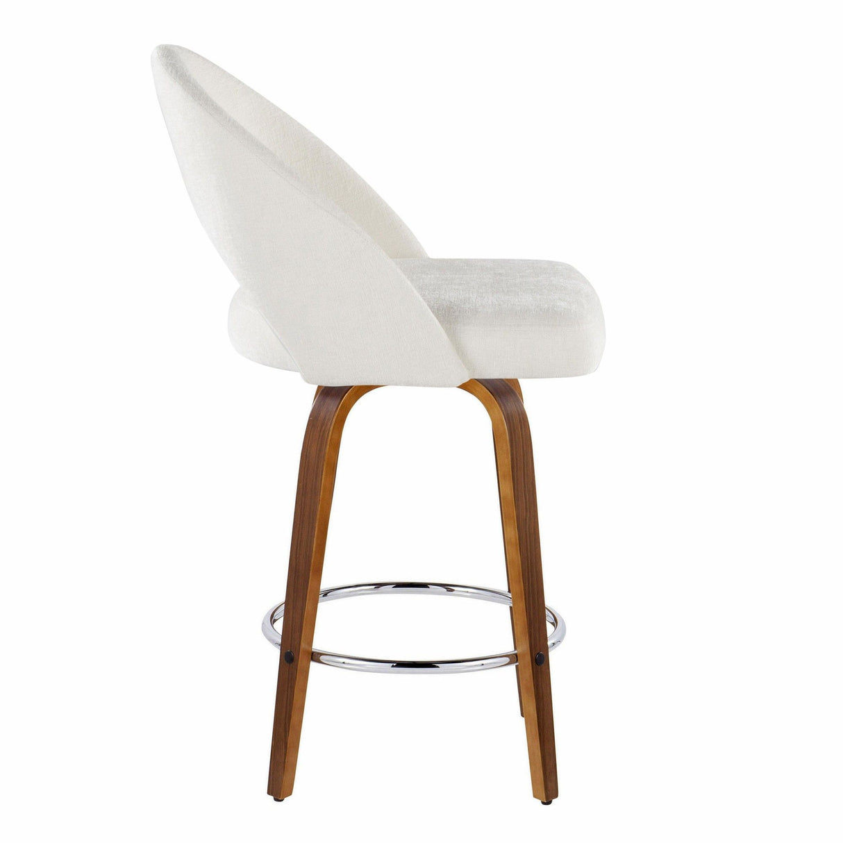 Renee - Upholstered Fixed-Height Barstool (Set of 2) - Walnut Wood, Chrome Metal
