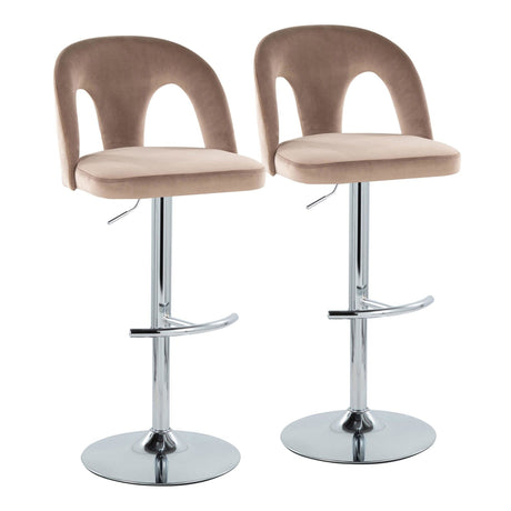 Ava - Upholstered Adjustable Barstool (Set of 2) - Chrome Metal