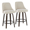 Marcel - 27" Fixed-Height Counter Stool With Swivel And Round Black Metal Footrest (Set of 2) - Walnut Glazed Wood