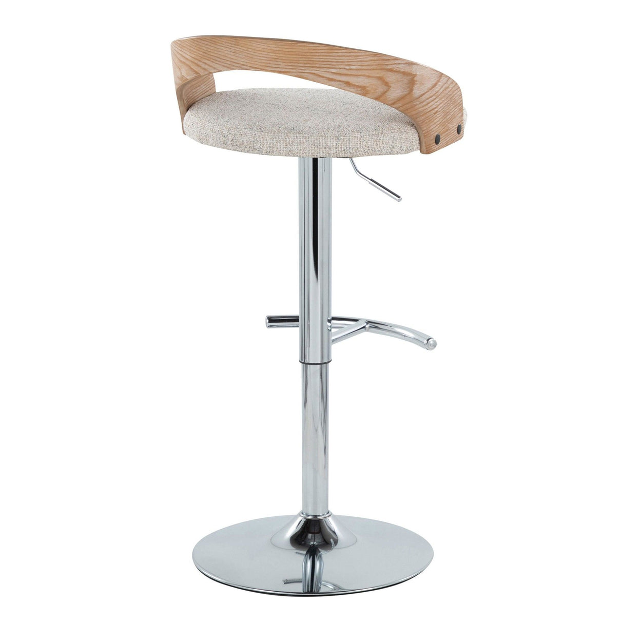 Grotto - Adjustable Barstool - Chrome Metal, Whitewashed Wood