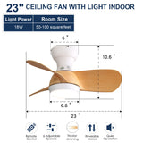 23" Bedroom Ceiling Fan With 3 Color Dimmable 3 ABS Blades Remote Control Dc Motor Black With 18W Led Light