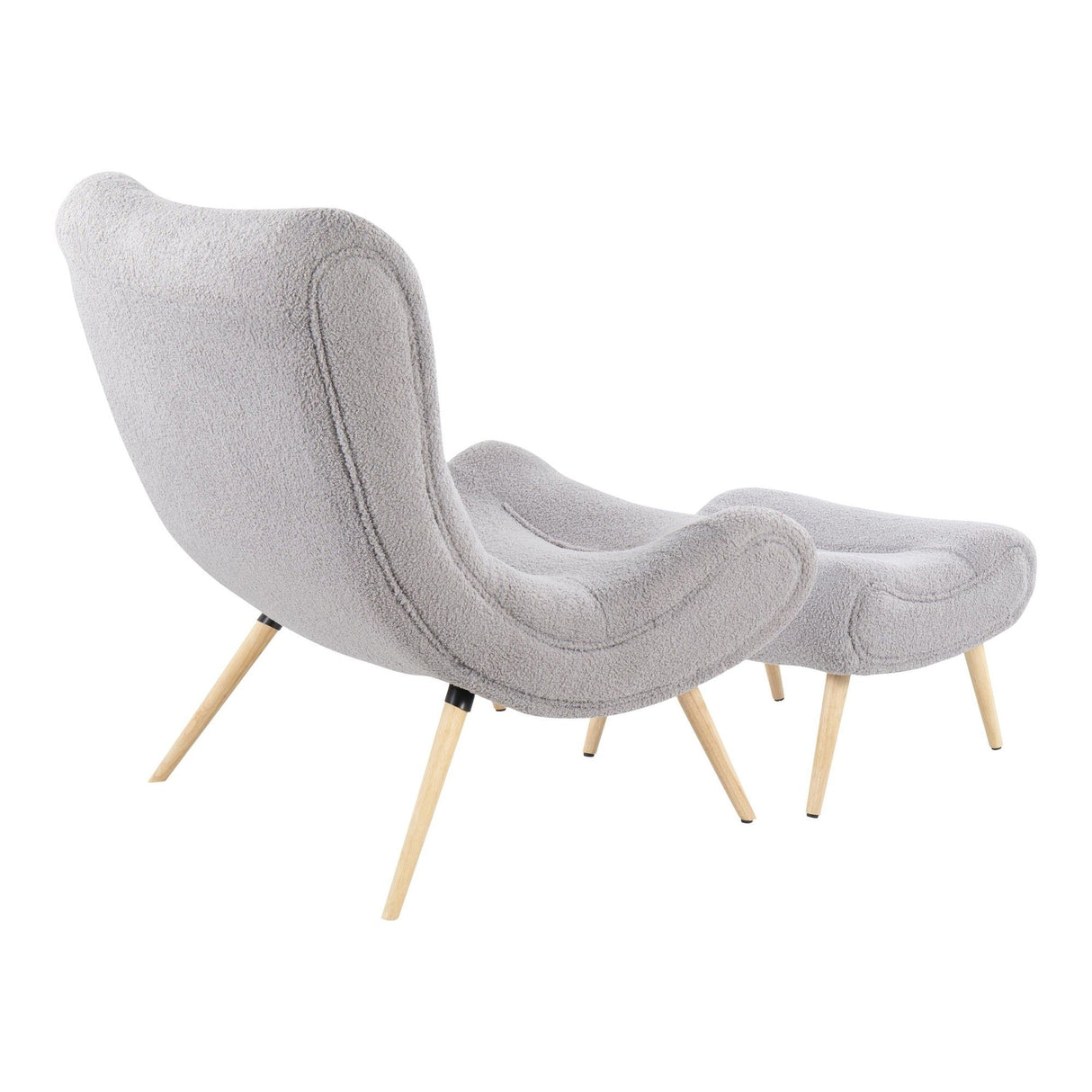 Cloud - Contemporary Chair With Ottoman - Natural Wood And Gray Sherpa Fabric