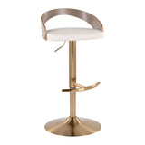 Grotto - Adjustable Barstool (Set of 3) - Gold Metal, Light Gray Wood