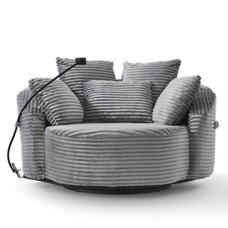 Swivel Accent Barrel Chair With Adjustable Phone Holder, 5 Pillows For Living Room