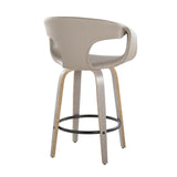 Curvo - Contemporary Fixed-Height Swivel Counter Stool (Set of 2) - Light Gray Wood And Light Gray Faux Leather With Round Black Metal Footrest
