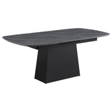 Potero - Faux Marble Extension Leaf Dining Table - Black