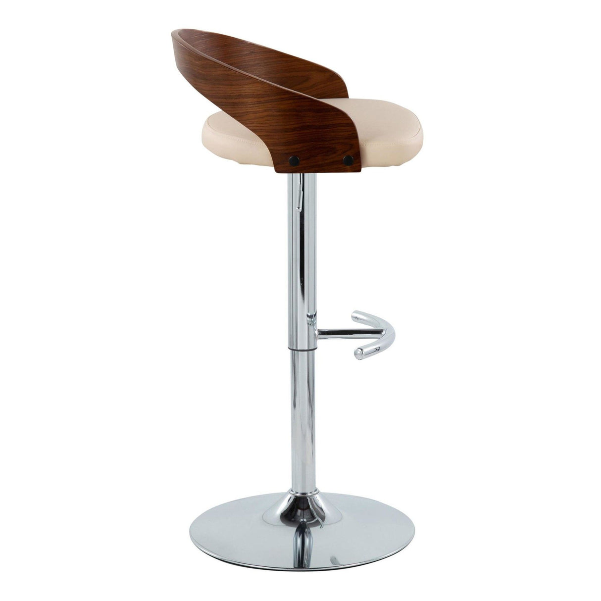 Grotto - Adjustable Barstool - Chrome Metal, Walnut Wood