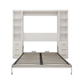 Queen Size Murphy Wall Bed With Side Storage Cabinets - White