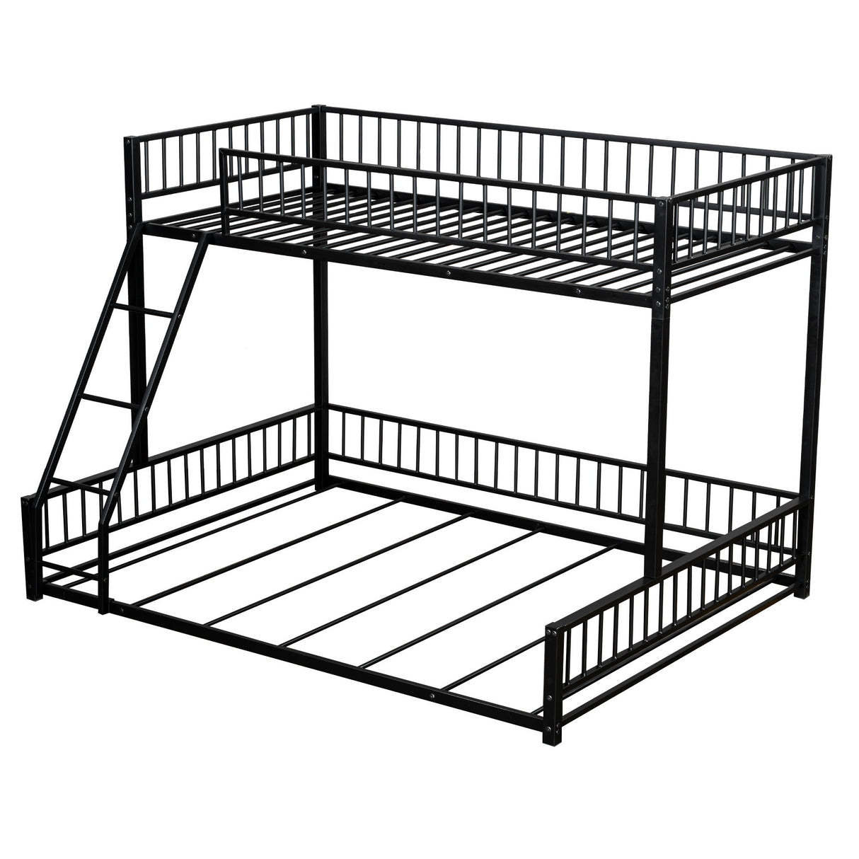 Bunk Bed Frame With Ladder And Safety Guardrails