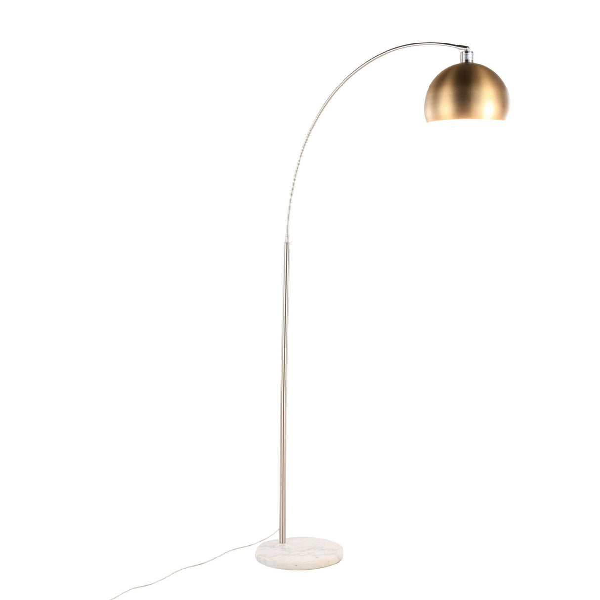 March - Floor Lamp - White Marble And Nickel With Antique Brass Metal Shade