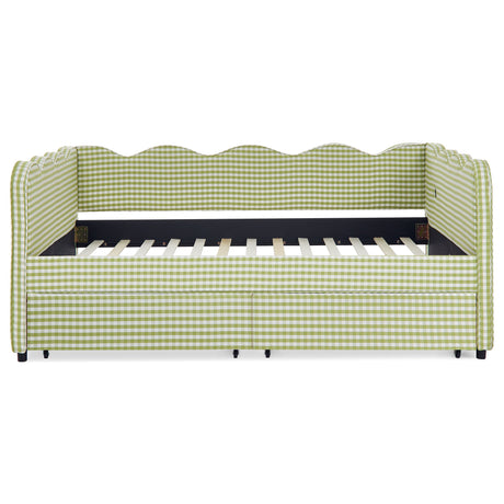 Gingham Daybed With USB Charging Port, Wave-Shaped Design