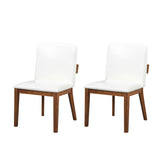 Modern Dining Chairs (Set of 2) With Glossy Upholstery - White / Walnut