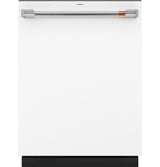 Café CDT888P4VW2 Matte White dishwasher with brushed stainless handle hardware