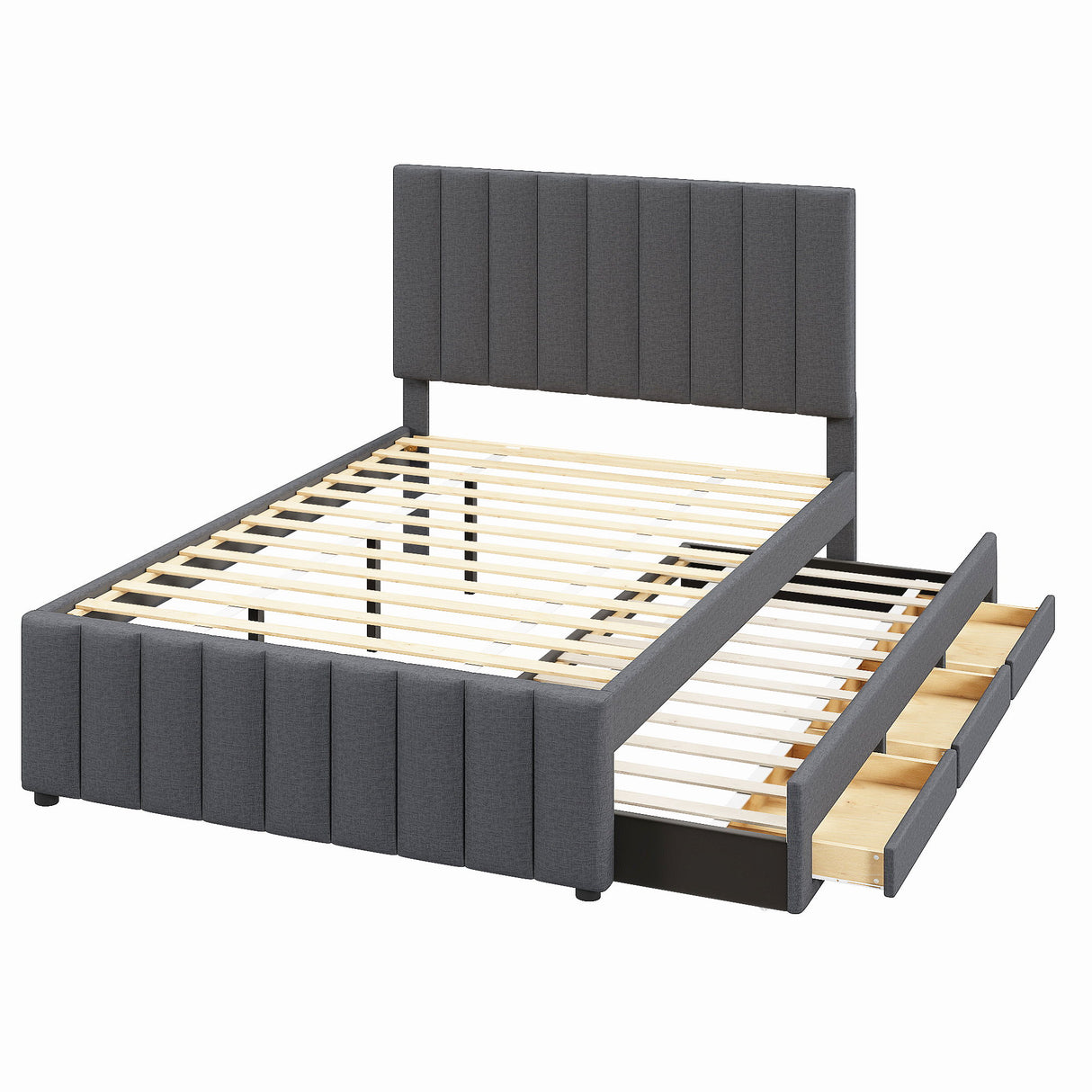 Upholstered Platform Bed With Twin Size Trundle And 3 Drawers