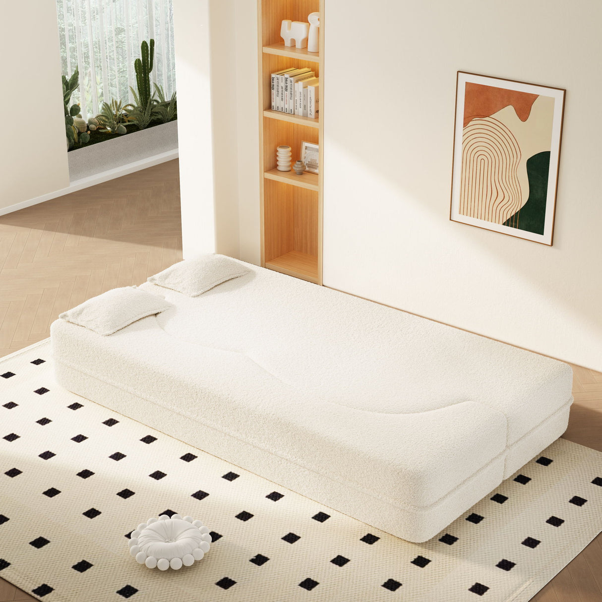 Modern Floor Sofa With 2 Pillows, Twin Size For Living Room