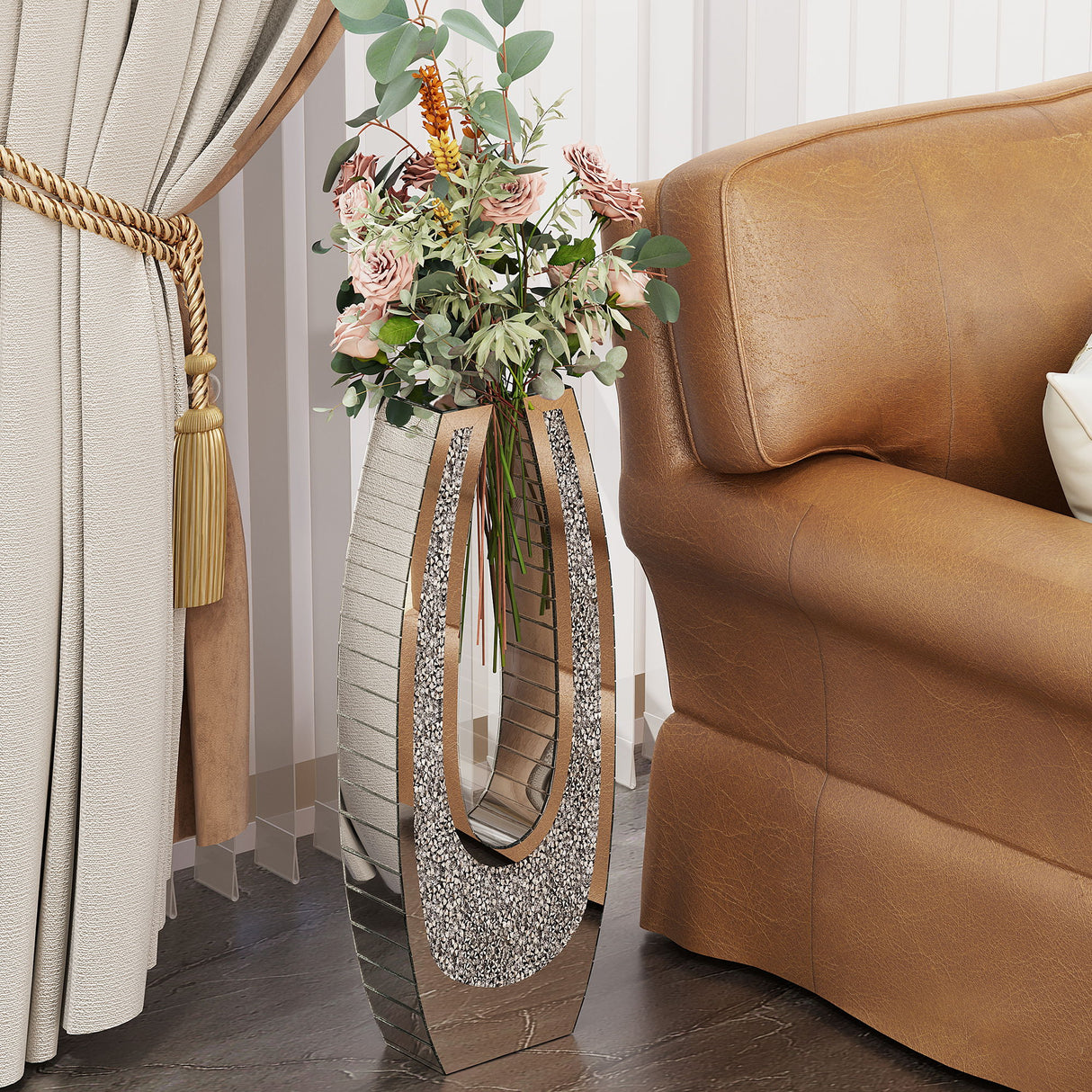 U - Shaped Floor Vase With Shattered Diamond Mirror Surface