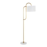 Leslie - 63" Art Deco Metal Floor Lamp - White Marble And Gold Metal With White Linen Shade