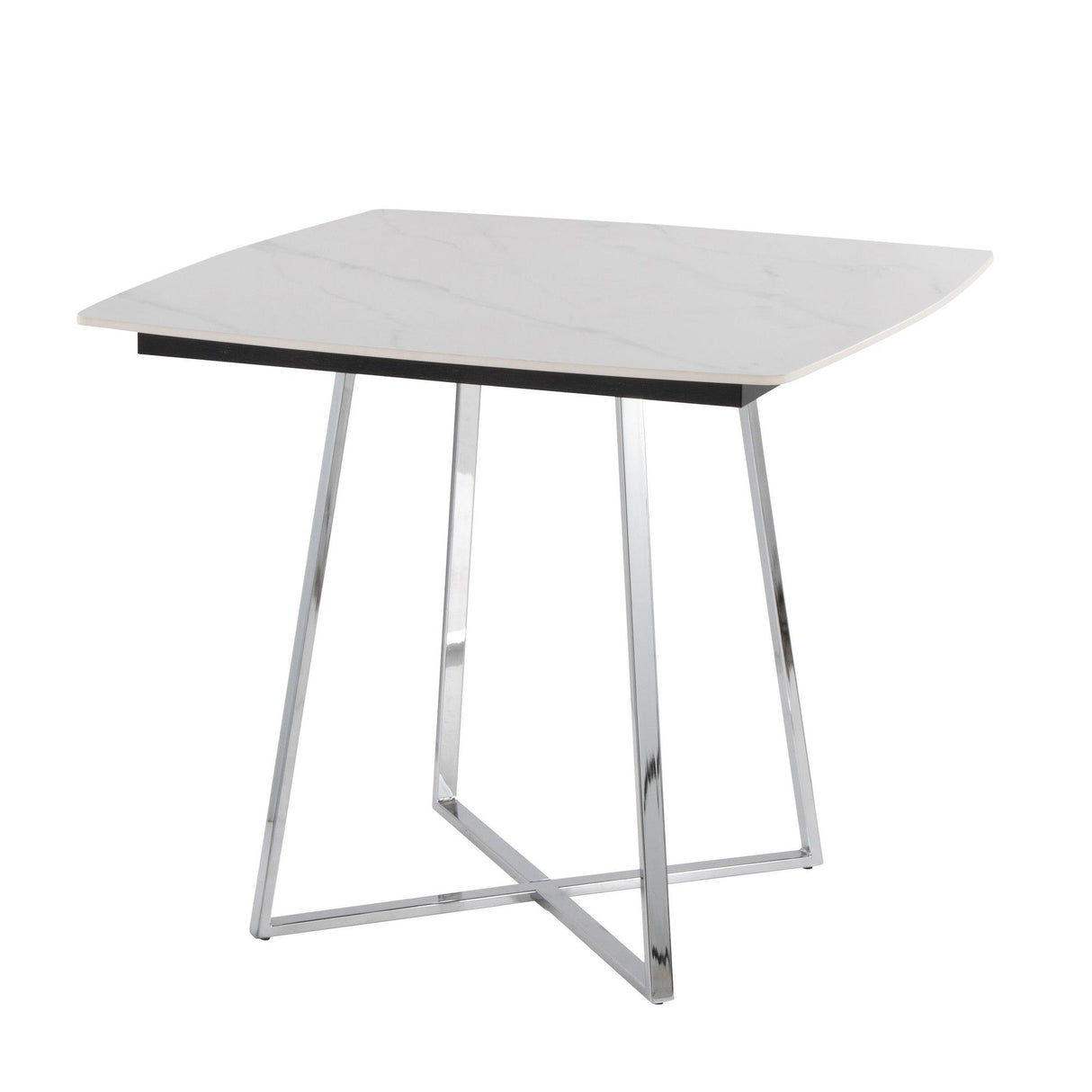 Folia - Dinette Table - Chrome Metal, White Textured Marble, Black Wood