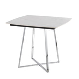 Folia - Dinette Table - Chrome Metal, White Textured Marble, Black Wood