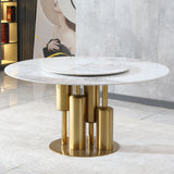 Round Sintered Stone Table, Modern Marble Dining Table (Table Only) - Gold / White